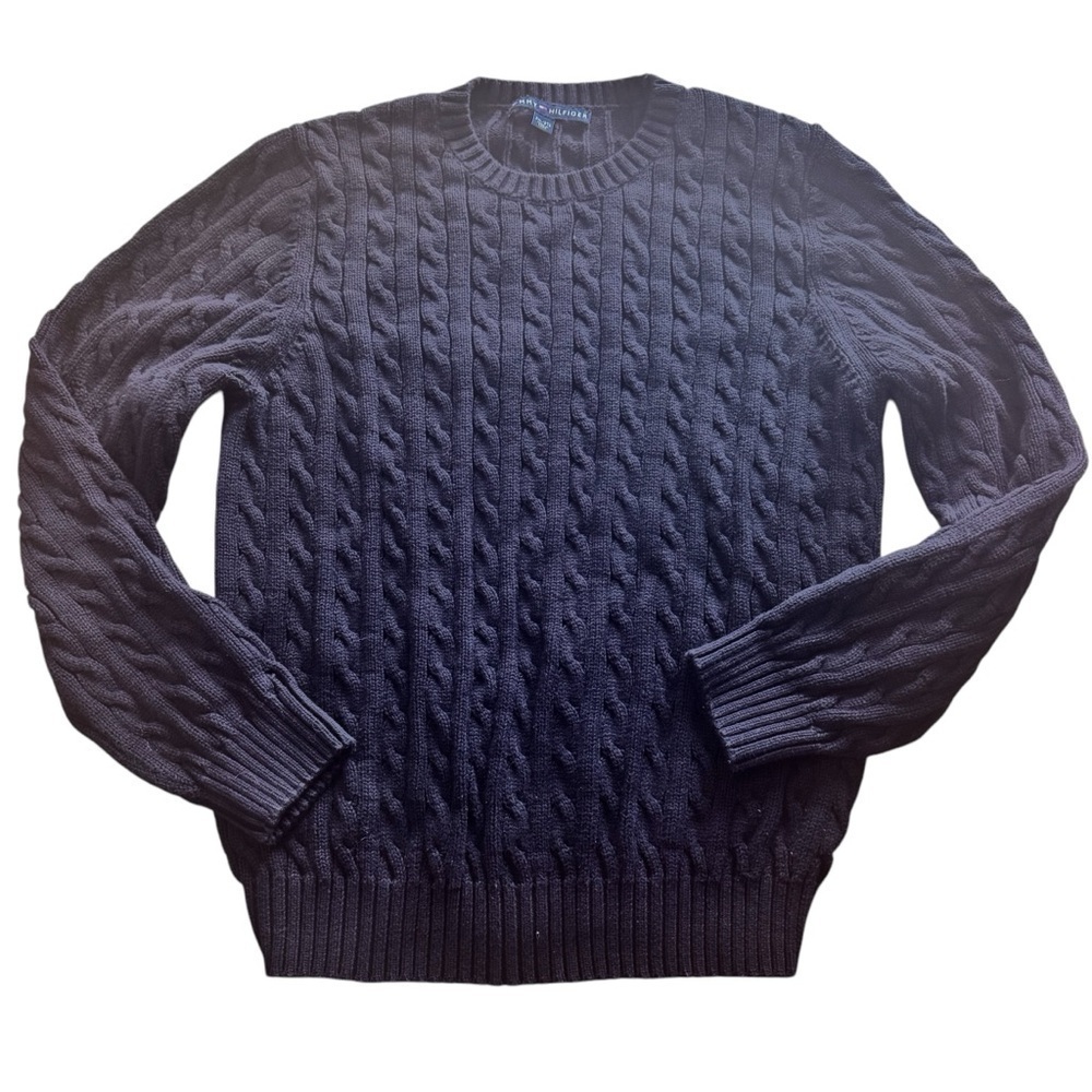 Tommy Hilfiger Y2K Cable Knit Sweater Black 100% cotton ribbed knit